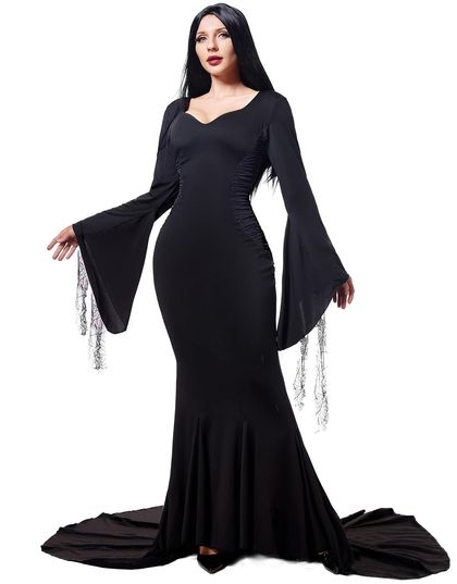 Black Gothic Maxi Dress for Women, Floor Length
