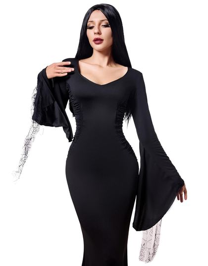 Black Gothic Maxi Dress for Women, Floor Length — view 3