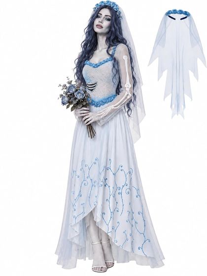 Corpse Bride Costume Dress with Veil for Women