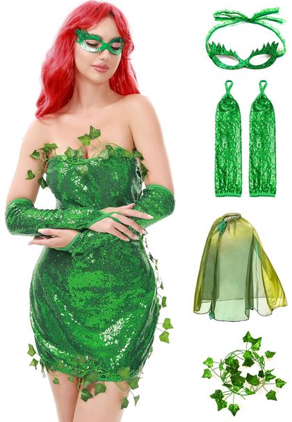Green Poison Ivy Costume for Women, Four Piece