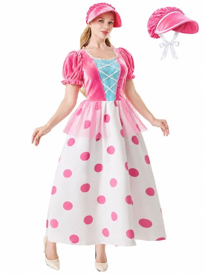 Pink Polka Dot Shepherd Costume with Bonnet