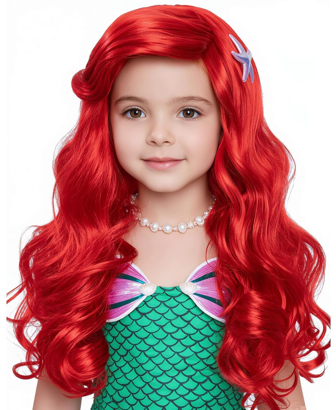 Long Curly Red Mermaid Wig for Girls