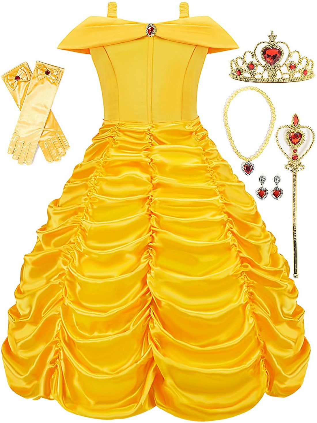 Yellow Layered Princess Dress with Off-Shoulder Sleeves